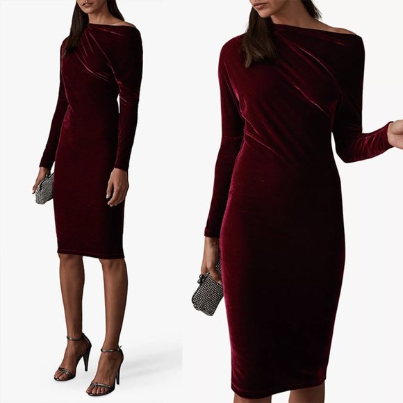 Reiss Dresses New Reiss Elsa Velvet Draped Dress Asymmetric Long